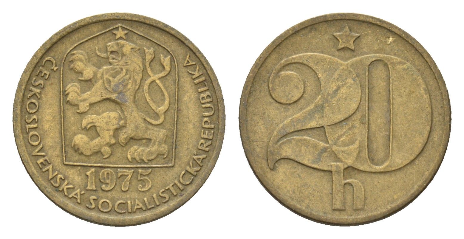 Чехословакия 20 геллеров 1975 KM 74 латунь 4674-435