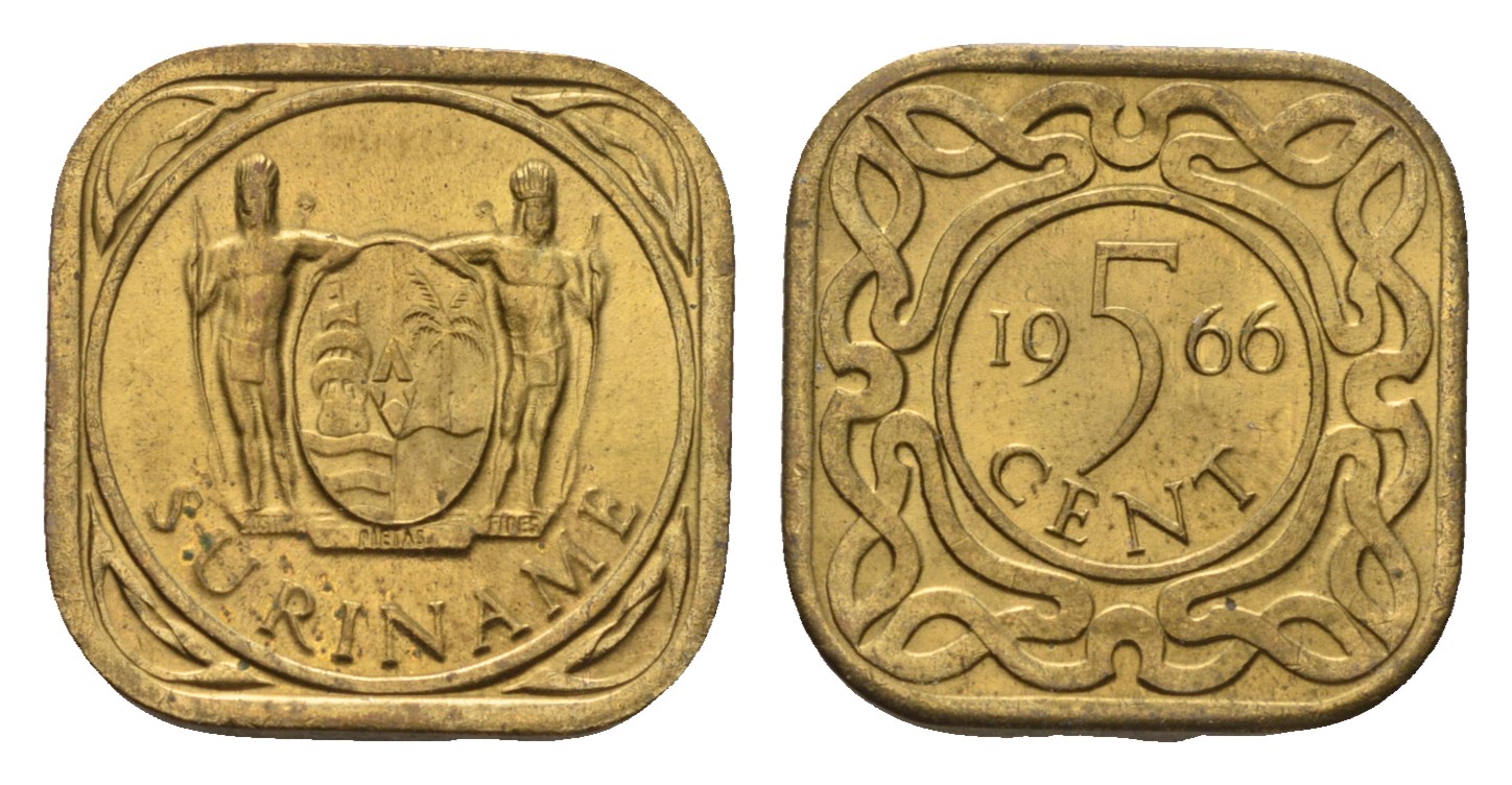 Суринам 5 центов 1966 KM 12.1 никель-латунь UNC 3458-1222