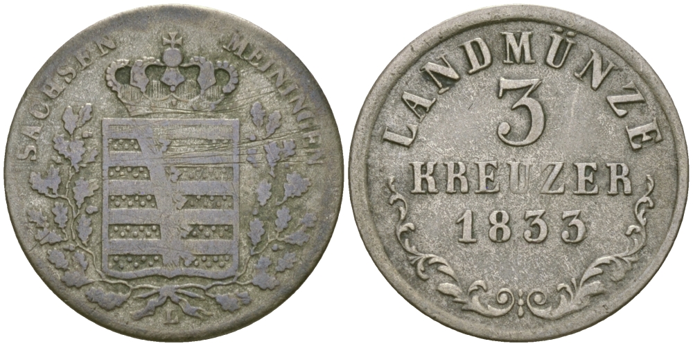 Саксен-Мейнинген 3 крейцера 1835 К KM 138 серебро 99-717
