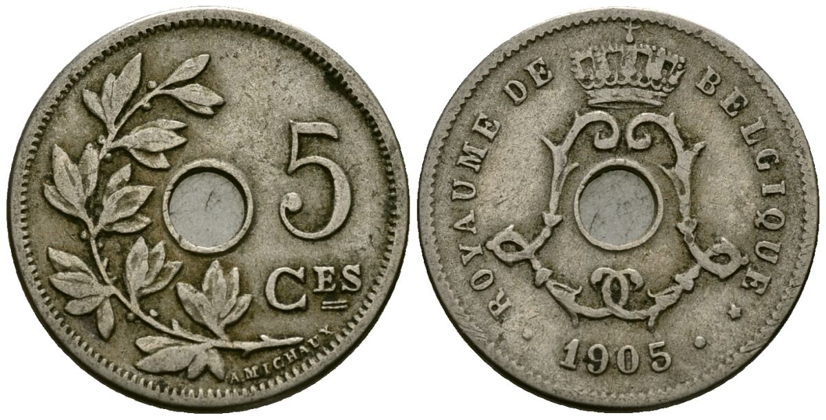 Бельгия 5 сантимов 1905 Belgique KM 54 медно-никель 4173-411