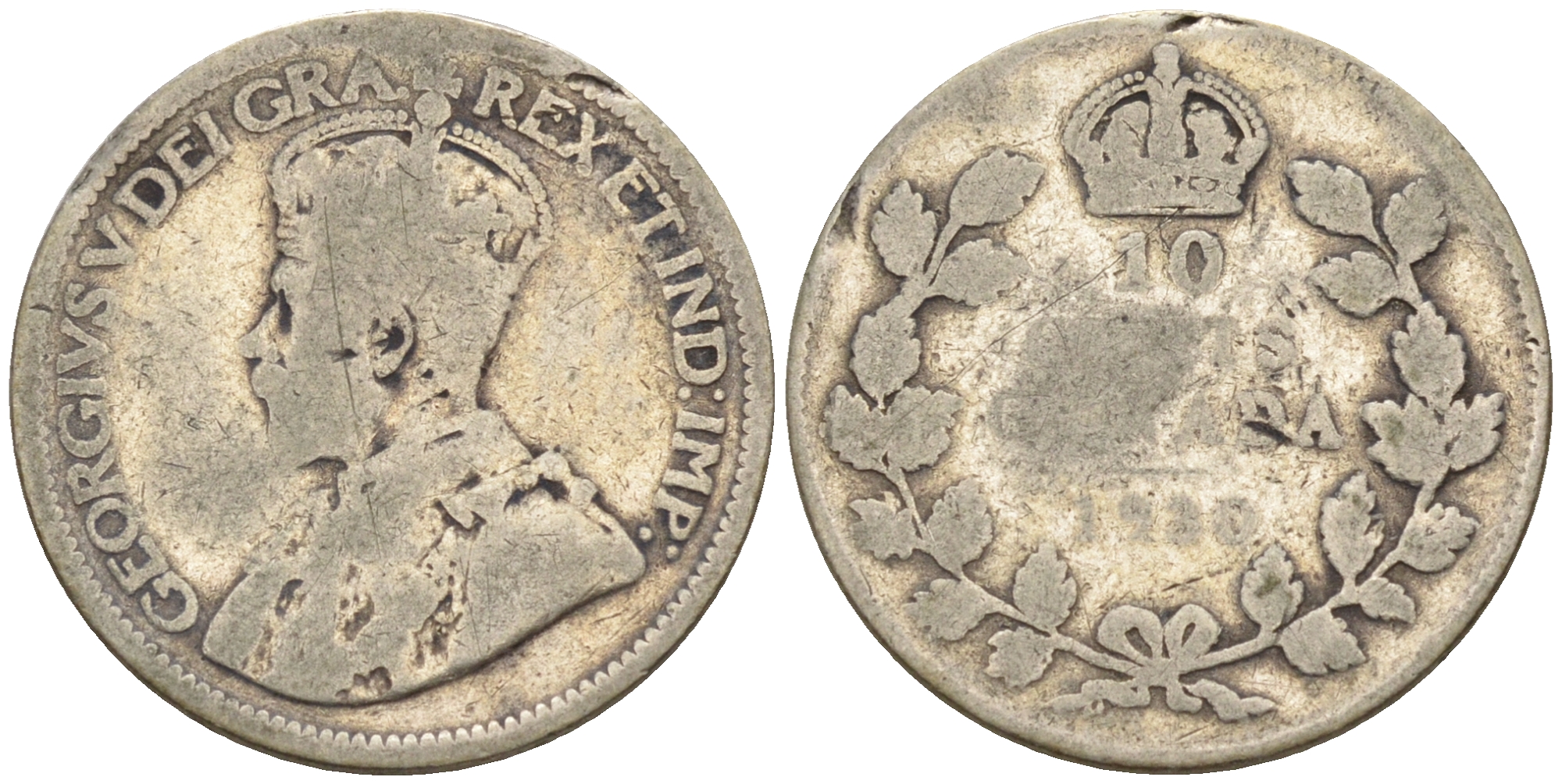 Канада 10 центов 1930 Георг V (1910-1936) KM 23а серебро    4147-338