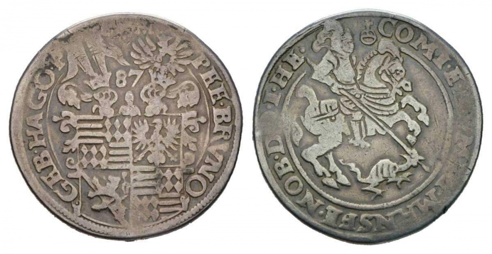 Мансфельд 1 талер 1587 Петер Эрнст I, Бруно II Dav. 9508 серебро 00-804-22