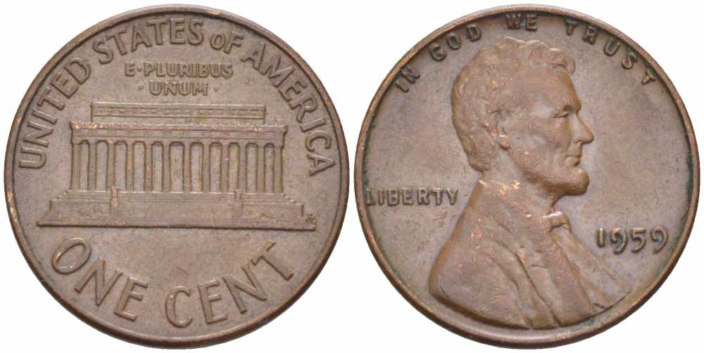 США 1 цент 1959 Авраам Линкольн KM 201 медь цинк 105-616