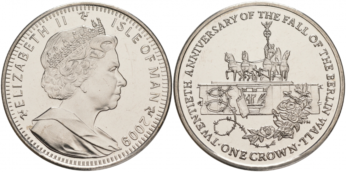 Остров Мэн 1 крона 2009 20 лет падению Берлинской стены KM 1373 медно-никель UNC M26-10