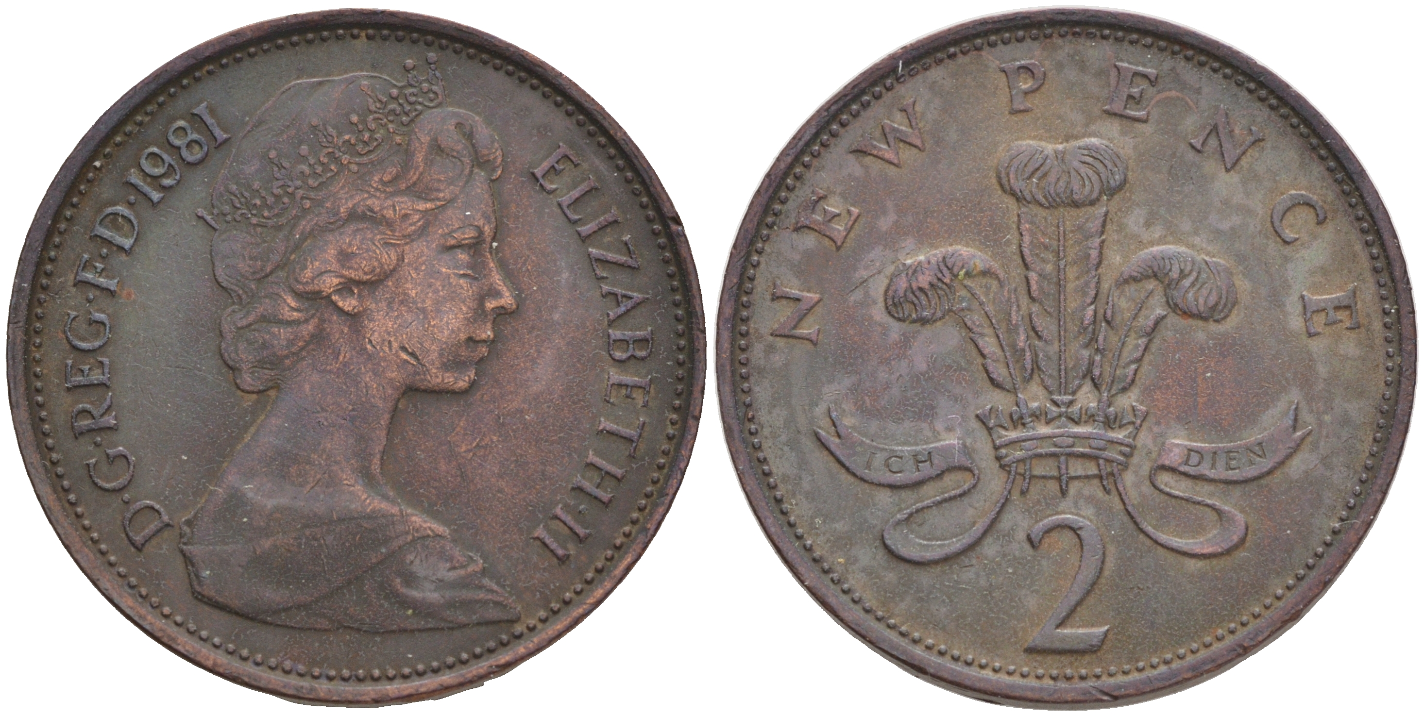 Великобритания 2 пенса 1981 Елизавета II (1952-2022) KM 916, Spink 4235 (C1) бронза 4561-553