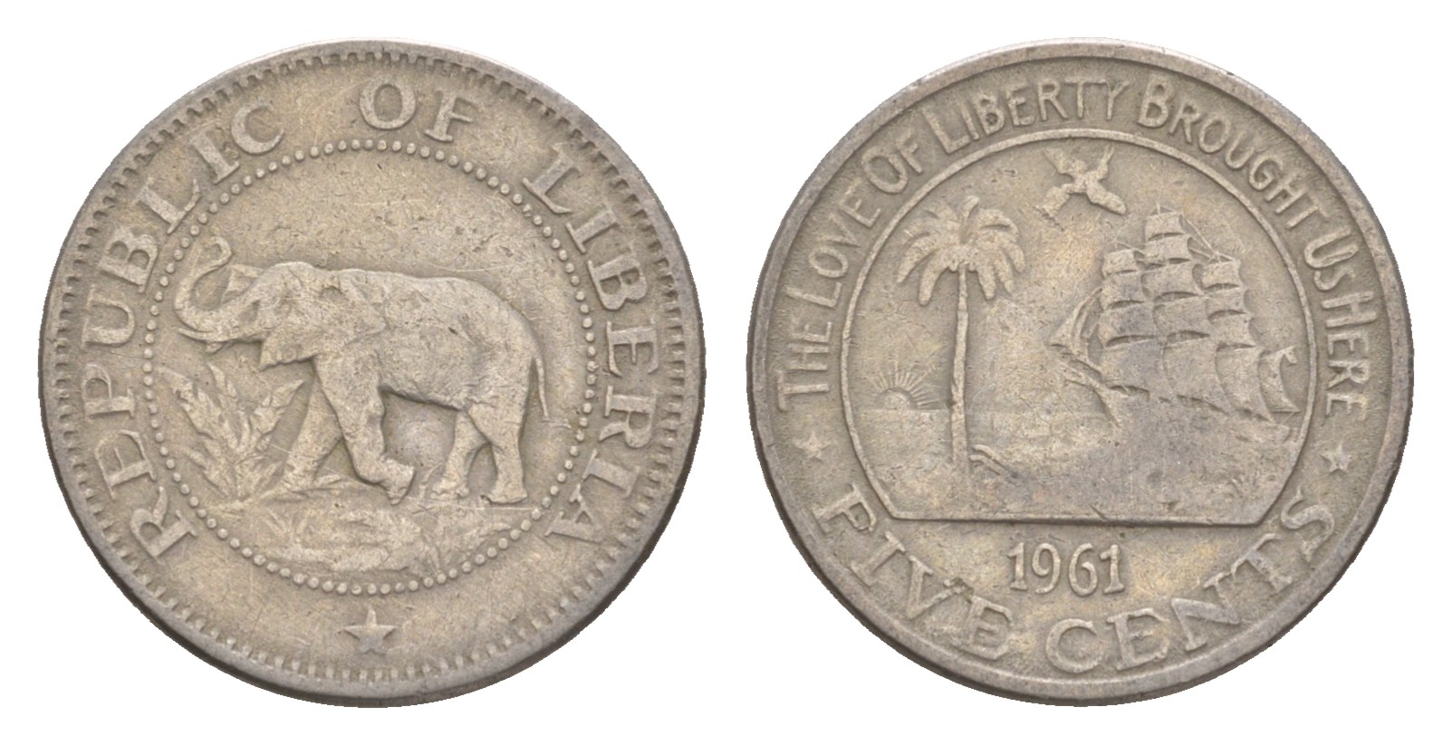 Либерия 5 центов 1961 KM 14 медно-никель 4659-455