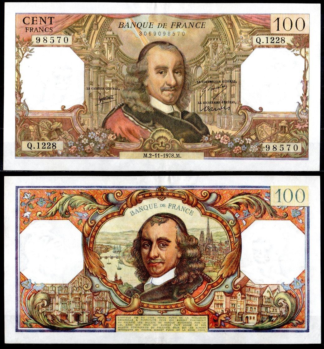 Франция 100 франков 1978 Pick 149 f бумага 7198-24-3-2