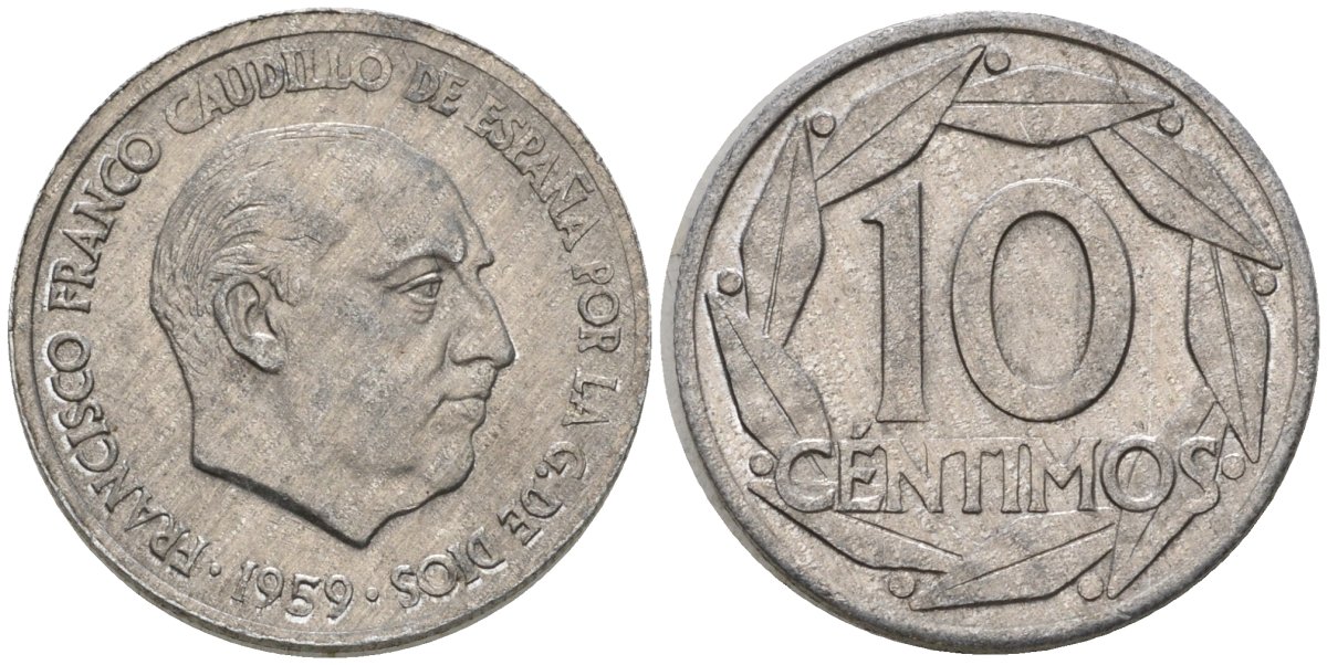 Испания 10 сентимо 1959 Франсиско Франко (1939-1975) KM 790 алюминий 4602-1222