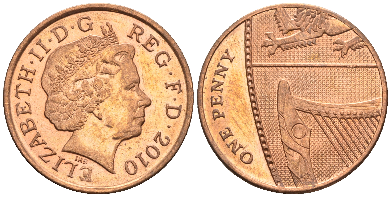 Великобритания 1 пенни 2010 Елизавета II (1952-2022) KM 1107, Spink B6 сталь плакированная медью 4609-716