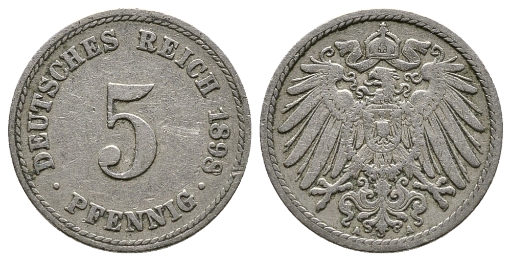 Германия 5 пфеннигов 1898 A, KM 11, J. 12 медно-никель 4380-138