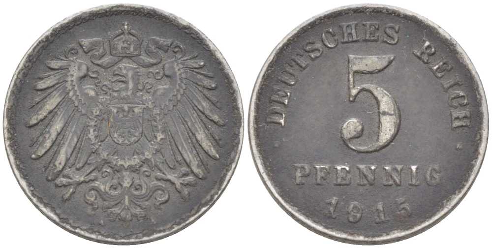 ГЕРМАНИЯ 5 ПФЕННИГОВ 1915 A KM 19, J. 297 железо 66-935