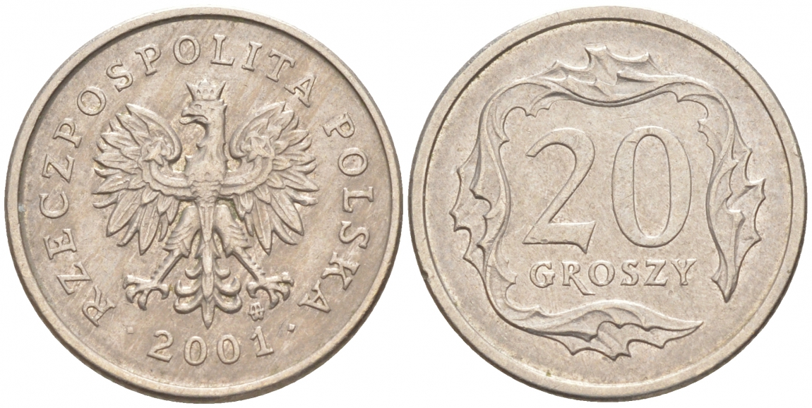 Польша 20 грошей 2001 MW KM 280 медно-никель 4516-558