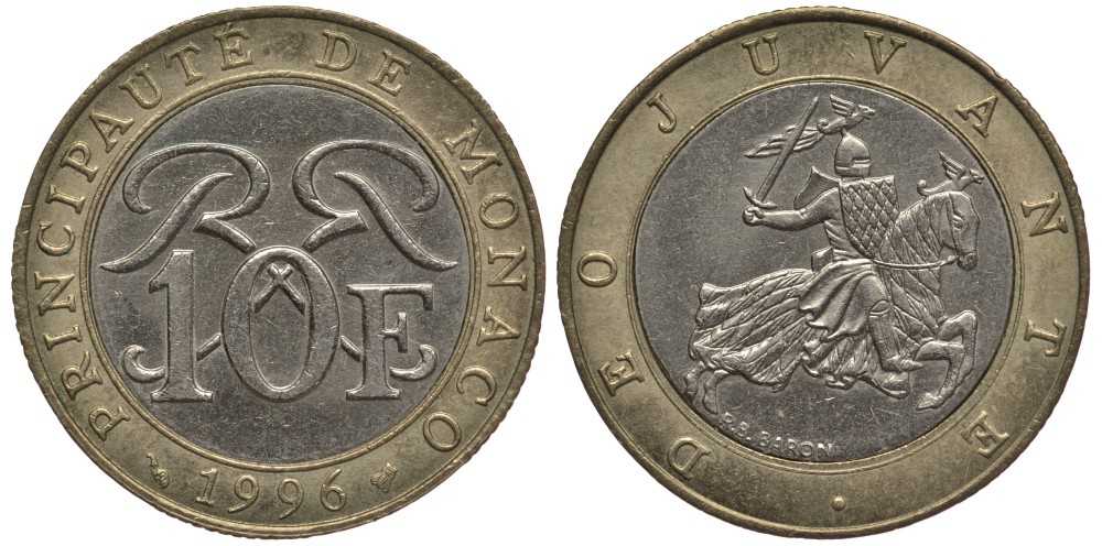 Монако 10 франков 1996 Ренье III (1949-2005) KM 163 биметалл 113-826