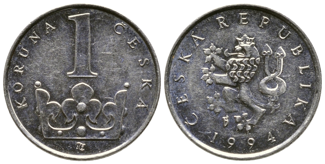 Чехия 1 крона 1994 KM 7 сталь плакированная никелем 4364-4437