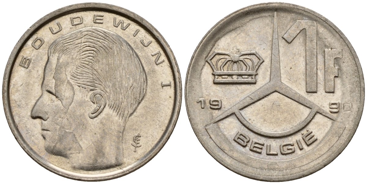 Бельгия 1 франк 1990 Belgie, Бодуэн I (1951-1993) KM 171 нержавеющая сталь 4154-1057
