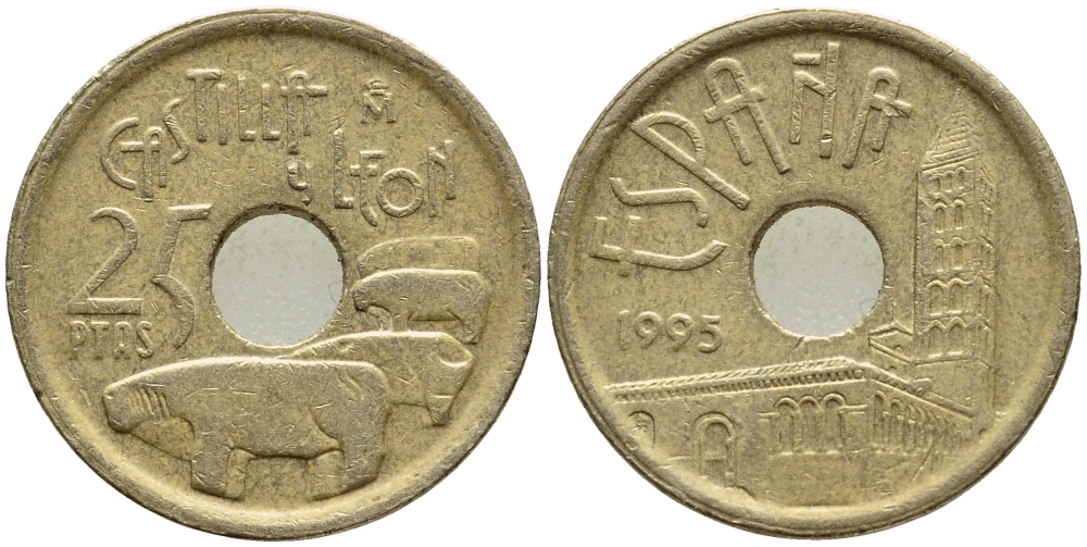 Испания 25 песет 1995 Кастилья и Леон (Castilla y Leon), Хуан Карлос I (1975-2014) KM 948 латунь 4397-612