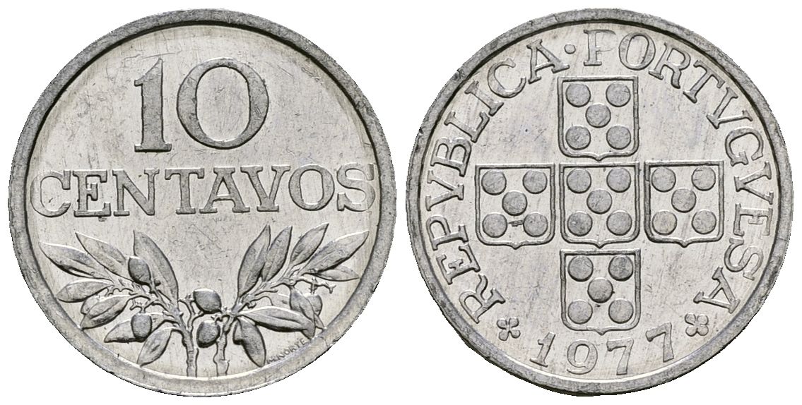 Португалия 10 сентаво 1977 KM 594 алюминий 4164-1062