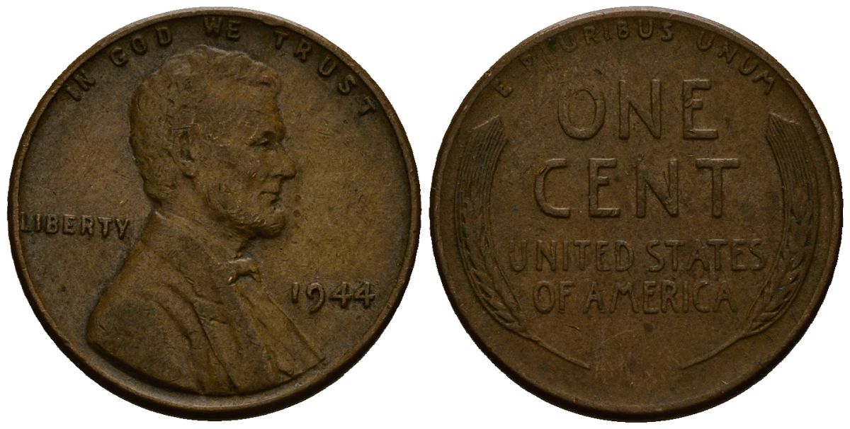США 1 цент 1944 Линкольн KM A132 медь цинк 4164-838