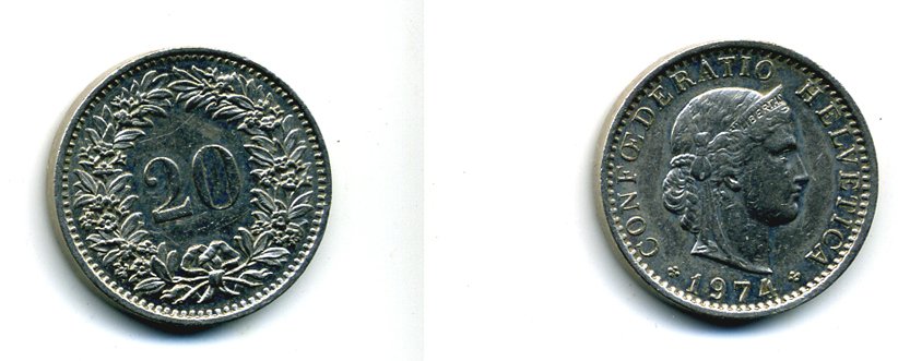 Швейцария 20 раппенов 1974 KM 29а медно-никель 37-1125