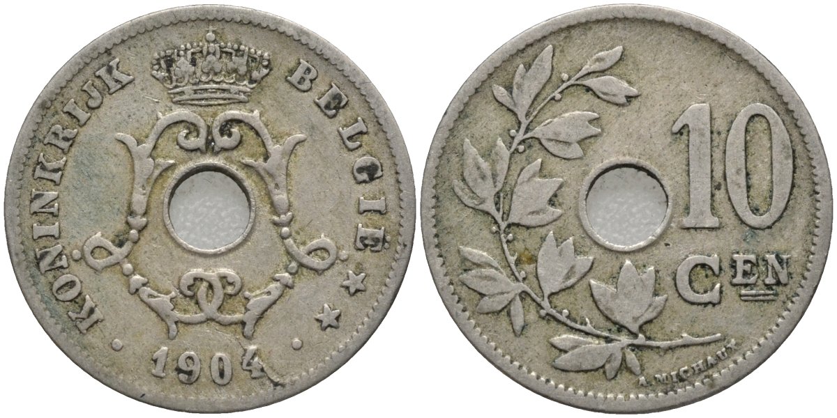 Бельгия 10 сантимов 1904 BELGIE KM 53 медно-никель 4171-526