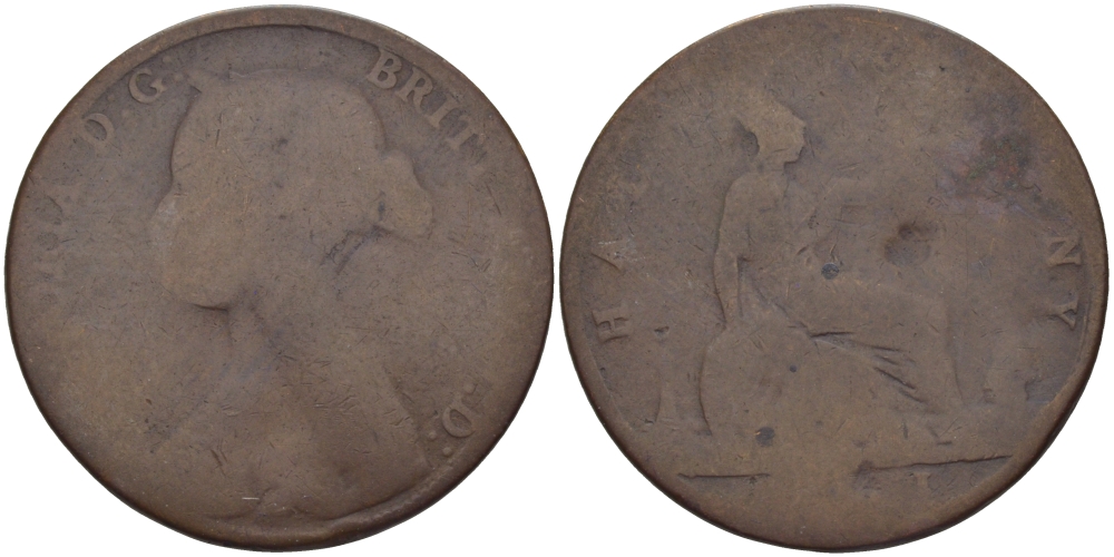 Великобритания 1/2 пенни 1861 Виктория (1837-1901) KM 748.2, Spink 3956 бронза 28-317