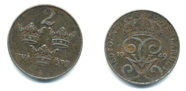 ШВЕЦИЯ 2 ЭРЕ 1949 KM 811 железо 23-846