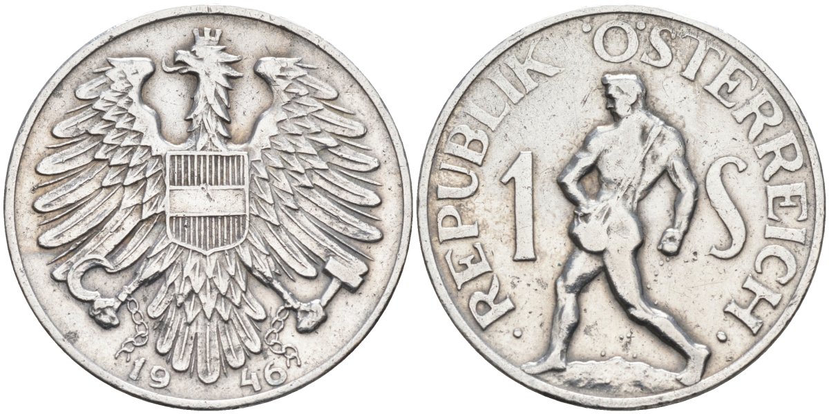 Австрия 1 шиллинг 1946 KM 2871 алюминий 4591-1022