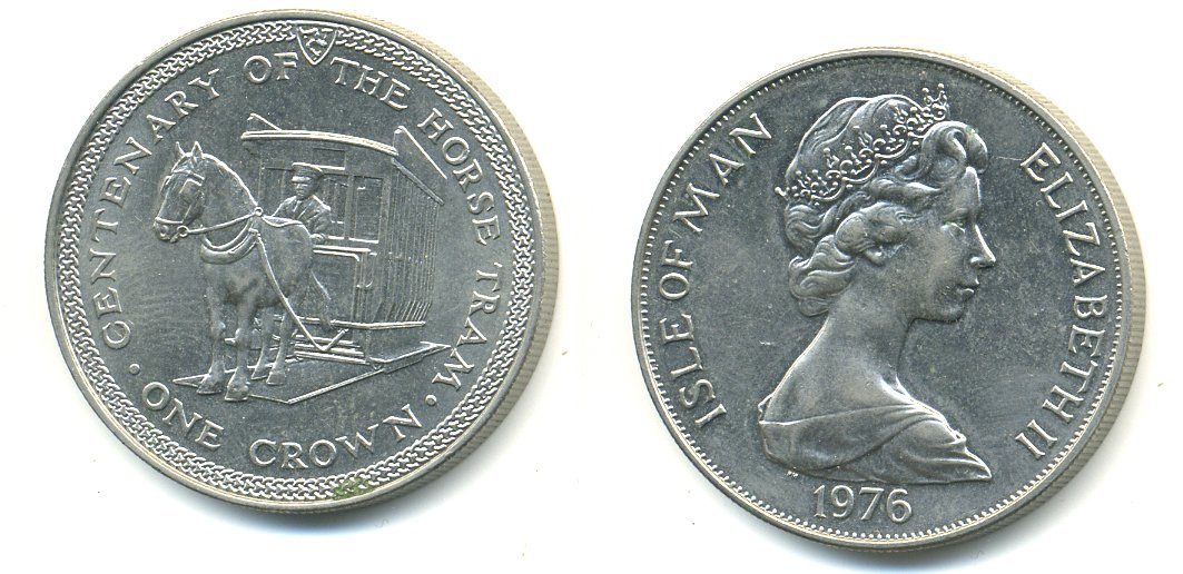 Остров Мэн 1 крона 1976 100 лет Конной железной дороге KM 38 медно-никель UNC 58-624