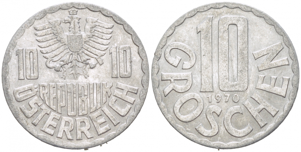 АВСТРИЯ 10 ГРОШЕЙ 1970 KM 2878 алюминий 3955-668