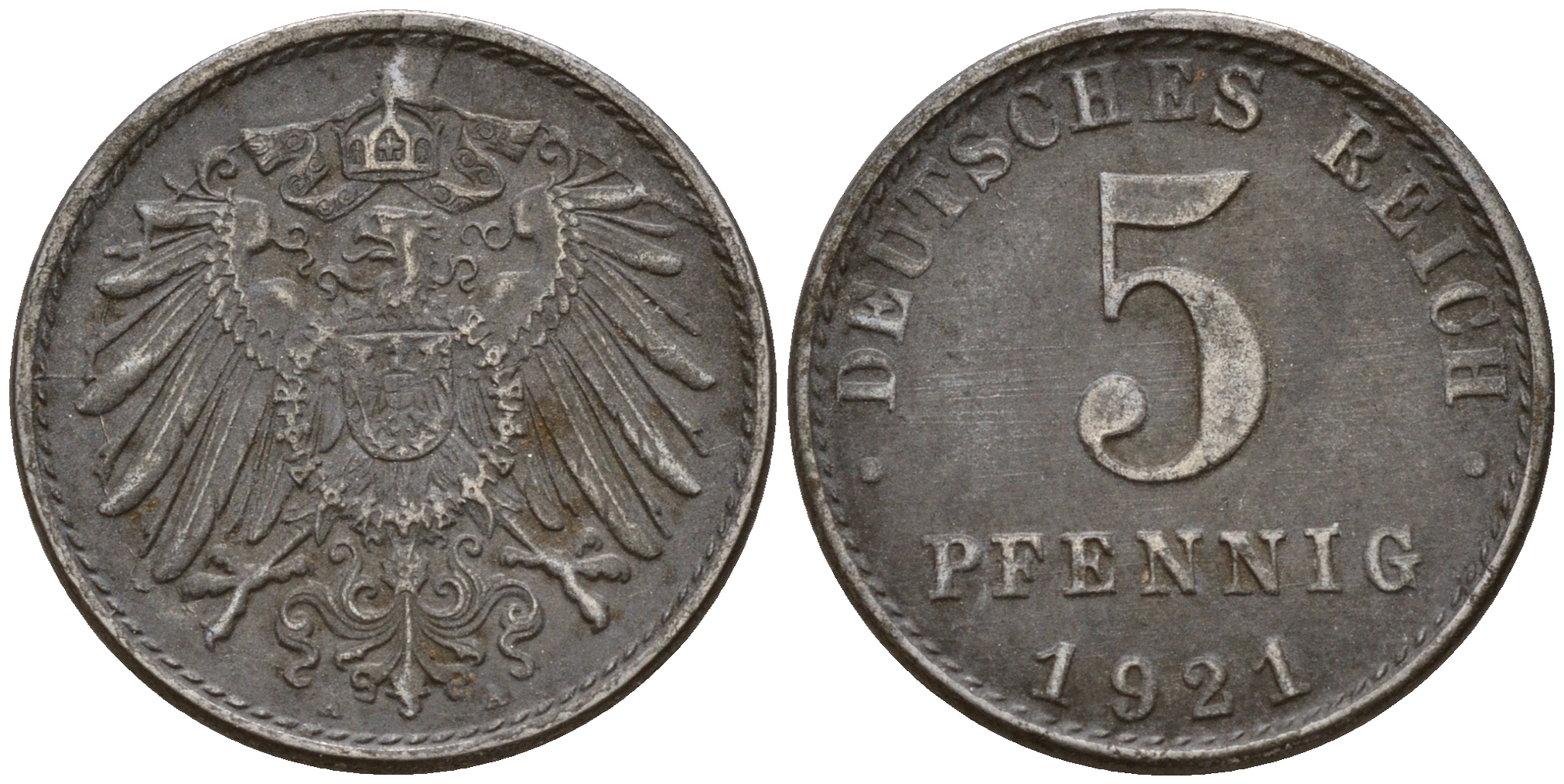 Германия 5 пфеннигов 1921 A J.297  KM 19 железо    4598-1156