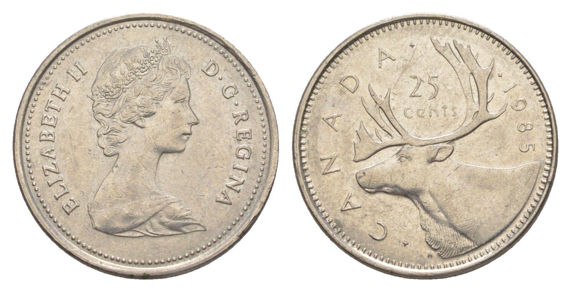 Канада 25 центов 1985 Елизавета II (1952-2022), олень KM 74 никель 4638-532