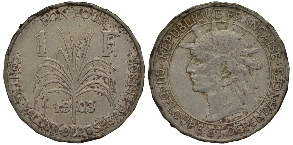 Гваделупа 1 франк 1903 KM 46 медно-никель 272-741
