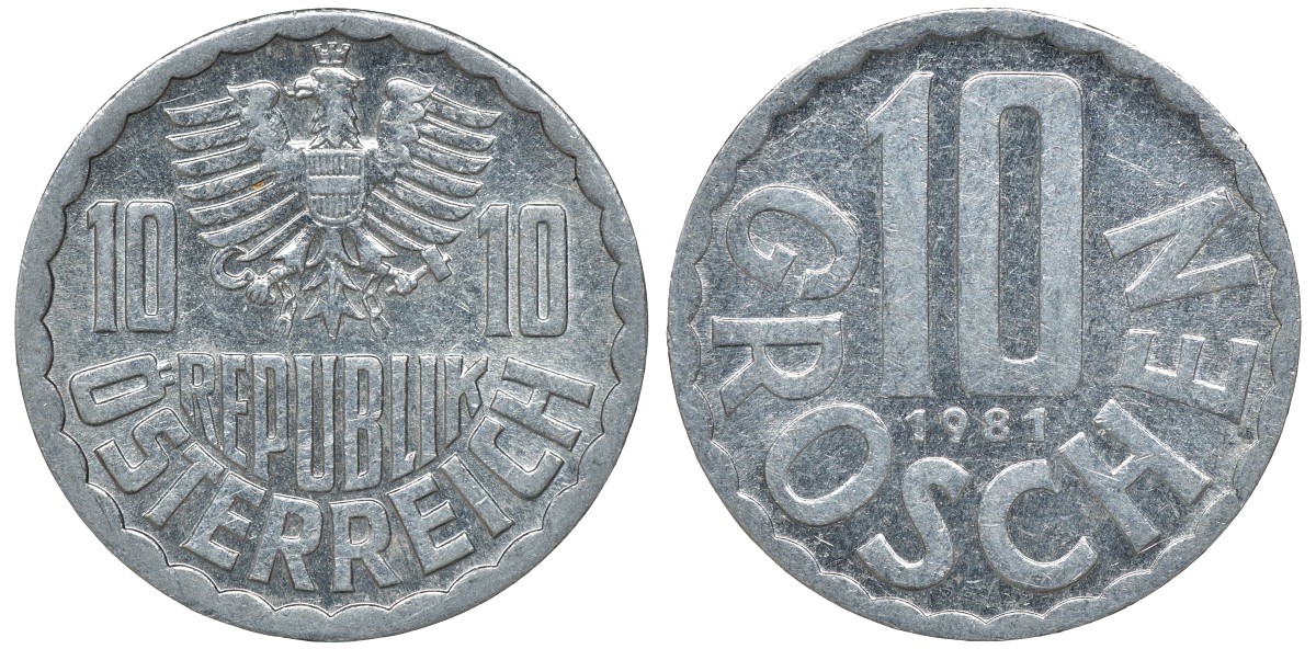 АВСТРИЯ 10 ГРОШЕЙ 1981 KM 2878 алюминий 72-1344