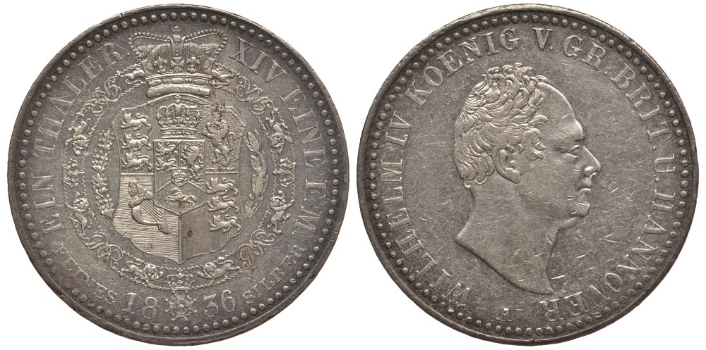 Брауншвейг-Каленберг-Ганновер 1 талер 1836 A, Вильгельм IV (1830-1837) КМ 169, Welter 3047, Thun 154, AKS 64, Kahnt 221, Jäger 52, Davenport 664 серебро    02-251-42
