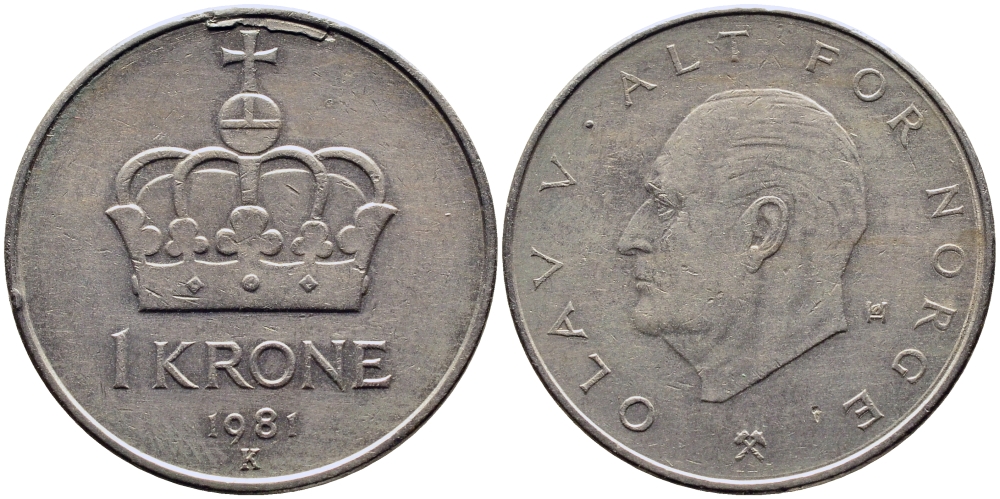 Норвегия 1 крона 1981 Улаф V (1958-1991) KM 419 медно-никель 51-2753