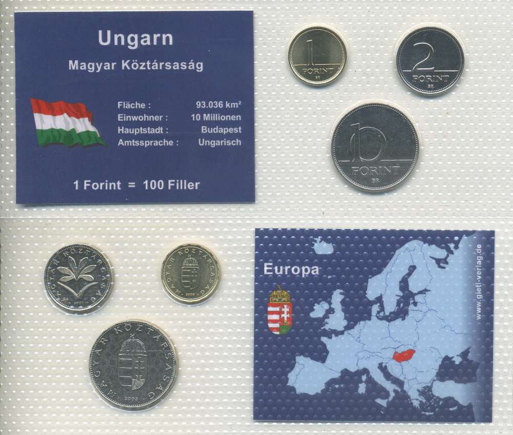 Венгрия набор из 3 монет 2002 - 2007 1, 2, 10 форинтов, в запайке    UNC  1-5-2-44