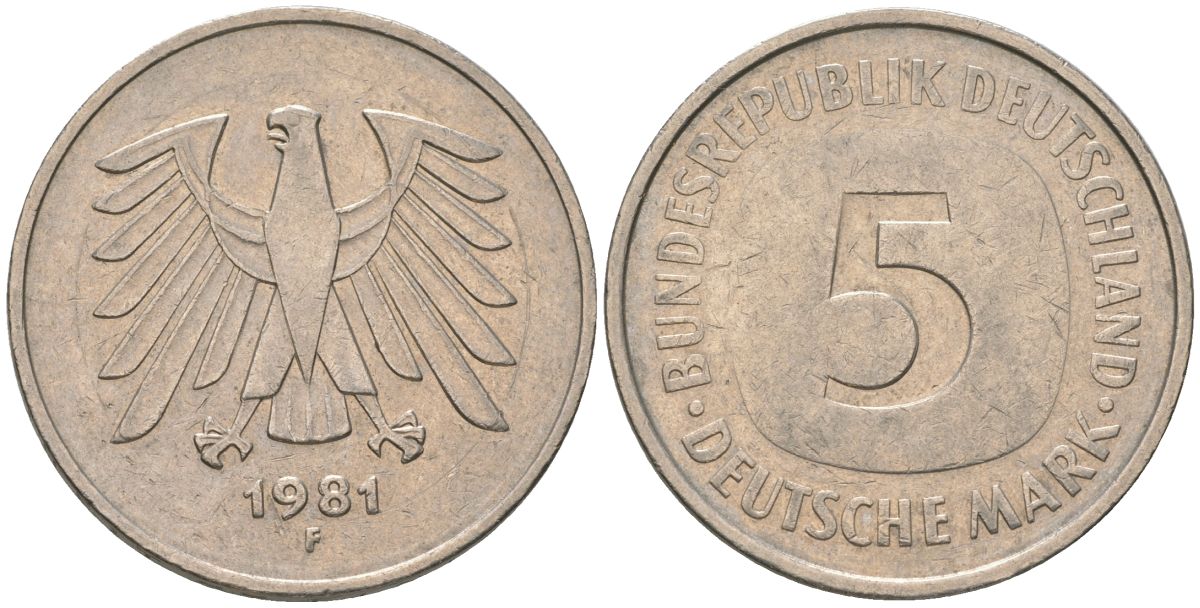 ФРГ 5 марок 1981 F KM 140.1 медно-никель 4557-1124