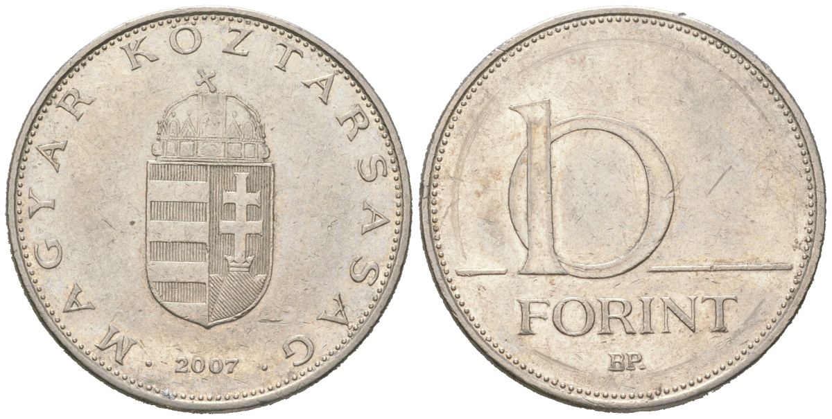 Венгрия 10 форинтов 2007 BP KM 695 латунь плакированная медно-никелем 4616-913