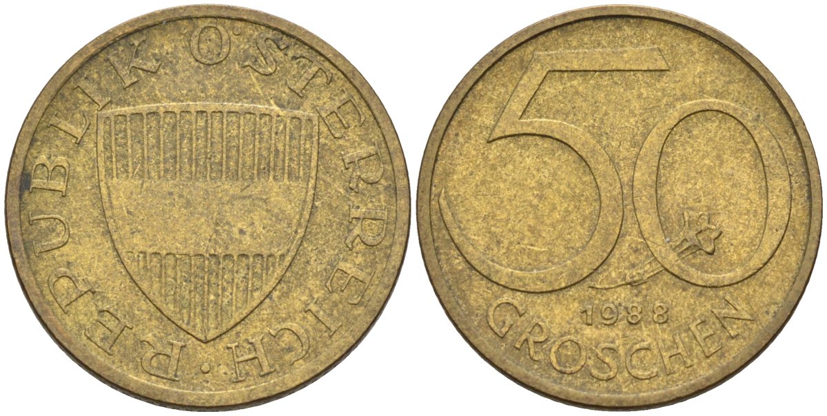 Австрия 50 грошей 1988 KM 2885 алюминиевая бронза aUNC 4116-937