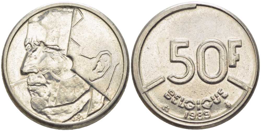 БЕЛЬГИЯ 50 ФРАНКОВ 1989 BELGIQUE, БОДУЭН I (1951-1993) KM 168 никель 119-854