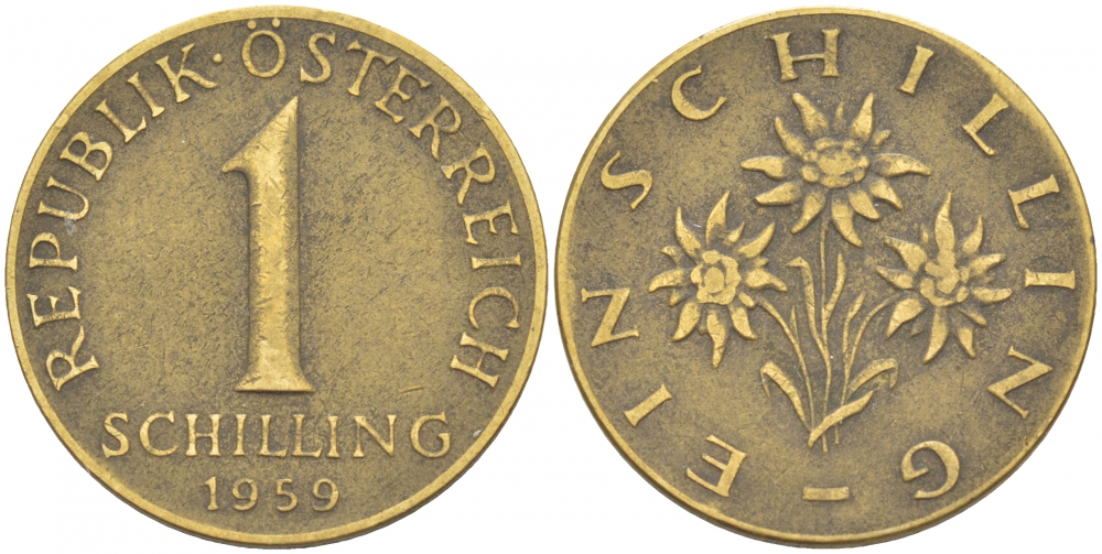Австрия 1 шиллинг 1959 KM 2886 алюминиевая бронза 213-746