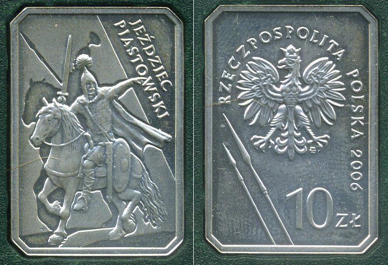 Польша 10 злотых 2006 MW, серия история Польской кавалерии, пястовский всадник серебро PROOF 1072-4-13