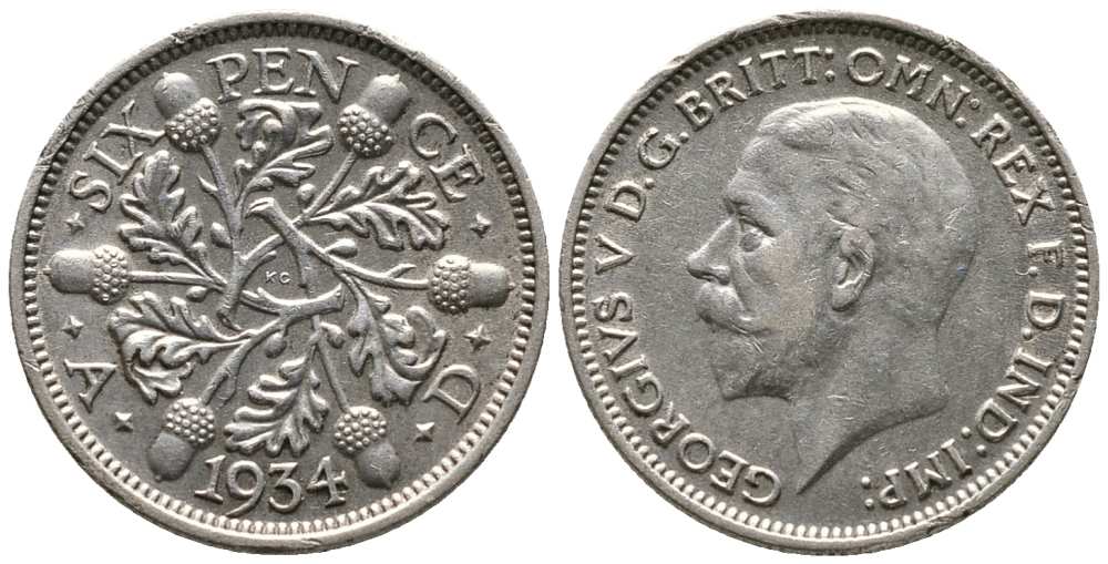 Великобритания 6 пенсов 1934 Георг V (1910-1936) KM 832, Spink 4041 серебро 1518-813
