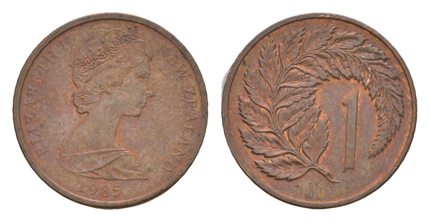 Новая Зеландия 1 цент 1985 Елизавета II (1952-2022), лист папоротника KM 31.2 бронза 4655-1138