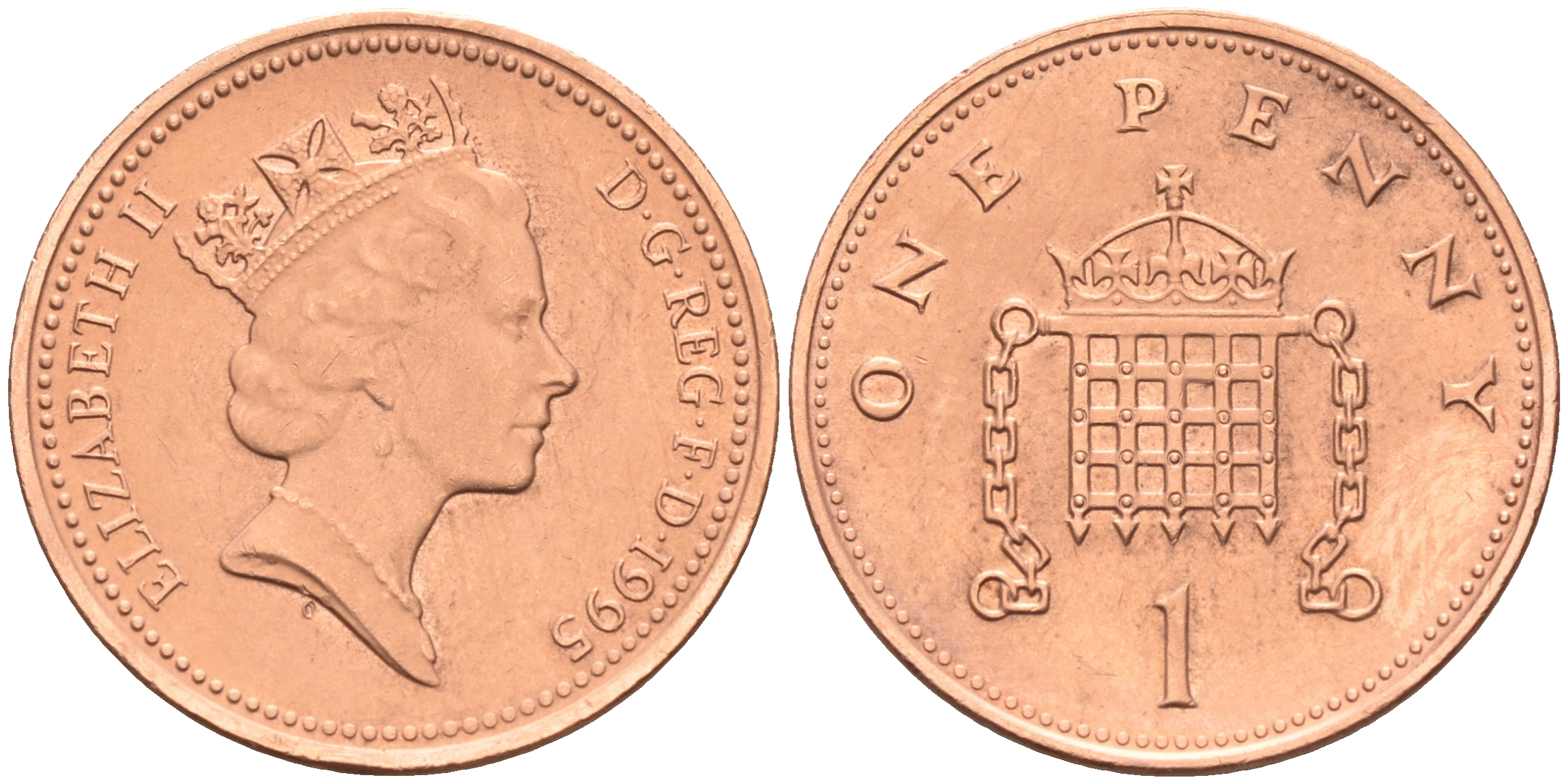 Великобритания 1 пенни 1995 Елизавета II (1952-2022) KM 935a, Spink 4391 (B4) сталь плакированная медью 4588-551