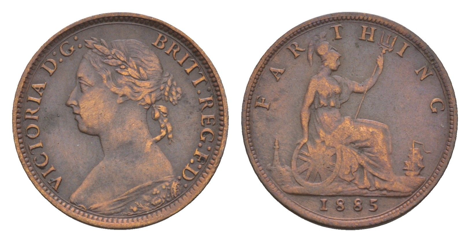 Великобритания 1 фартинг 1885 Виктория (1837-1901) KM 753, Spink 3958 бронза 4658-929