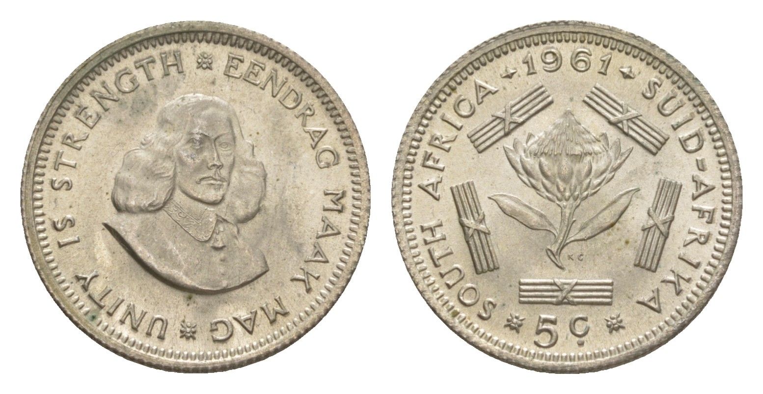 ЮАР 5 центов 1961 KM 59 серебро UNC 4596-348