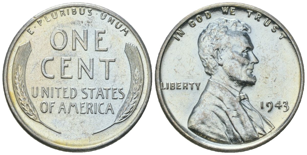США 1 цент 1943 Авраам Линкольн KM 132 a сталь покрытая цинком aUNC 112-1125