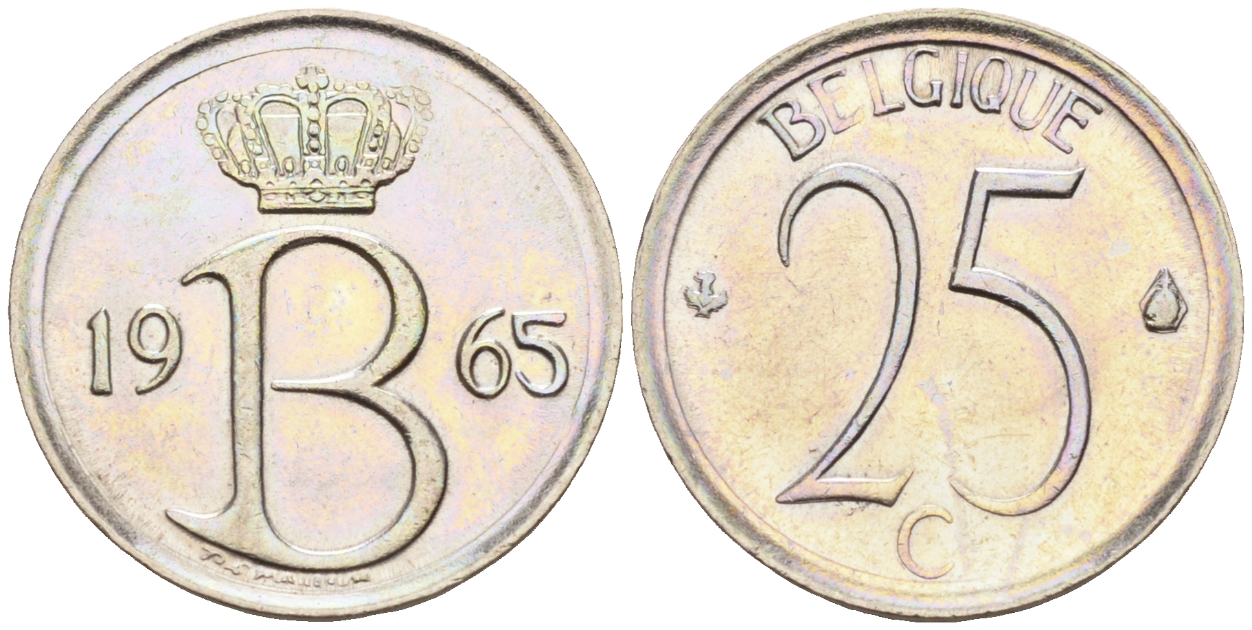 Бельгия 25 сантимов 1965 Belgique, Бодуэн I (1951-1993) KM 153.1 медно-никель 4588-463