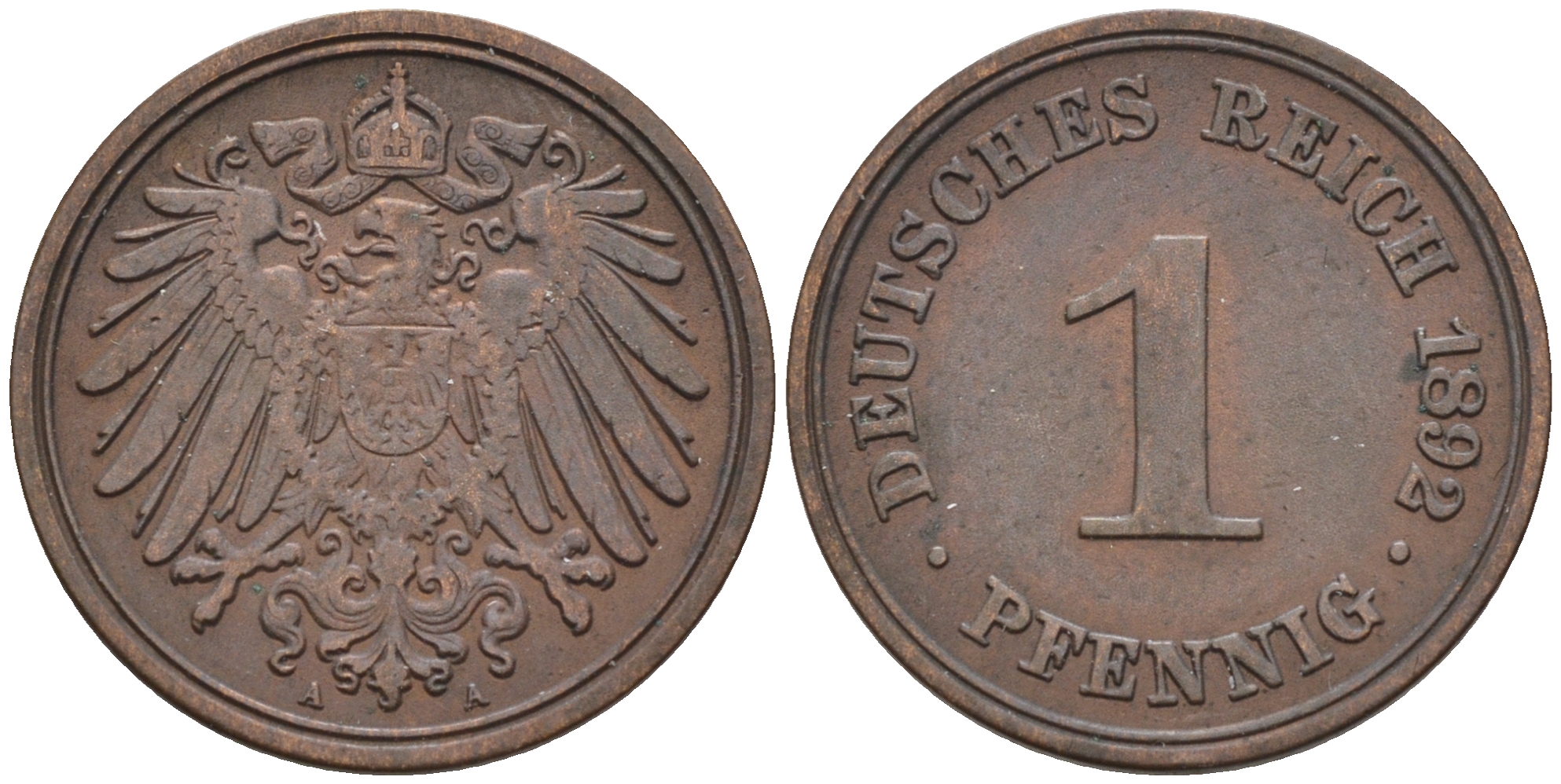 Германия 1 пфенниг 1892 A KM 10, J. 10 медь    4594-1233